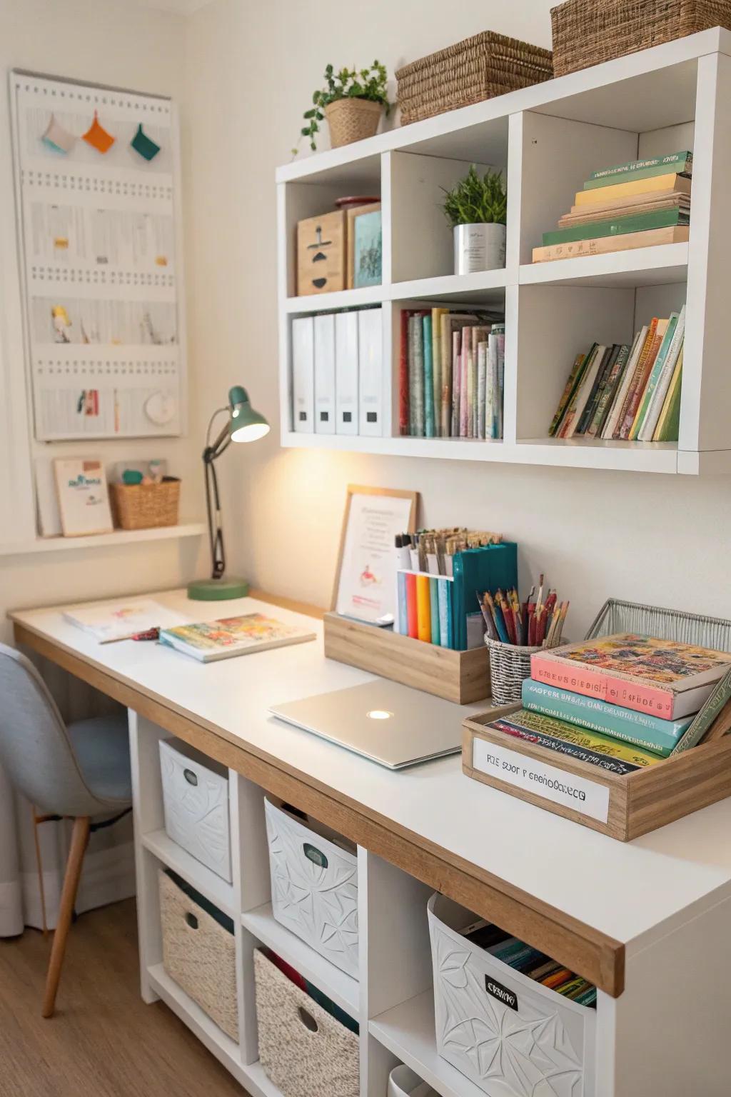 Effective storage options for a tidy educational corner.