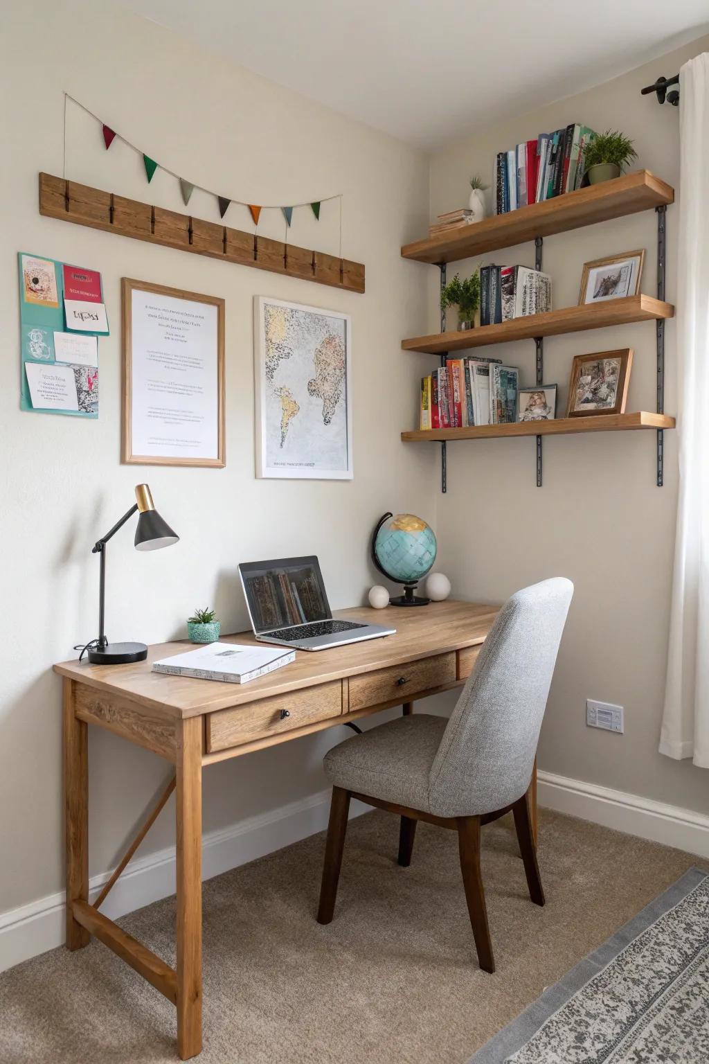 Minimalist decor helps keep your homeschool room simple and calm.