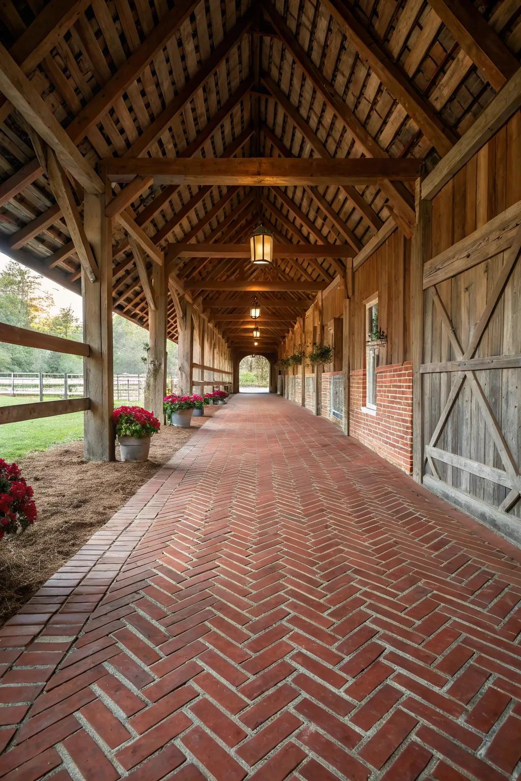Brick routes deliver both beauty and durability, ideal for creating a comfortable barn ambiance.