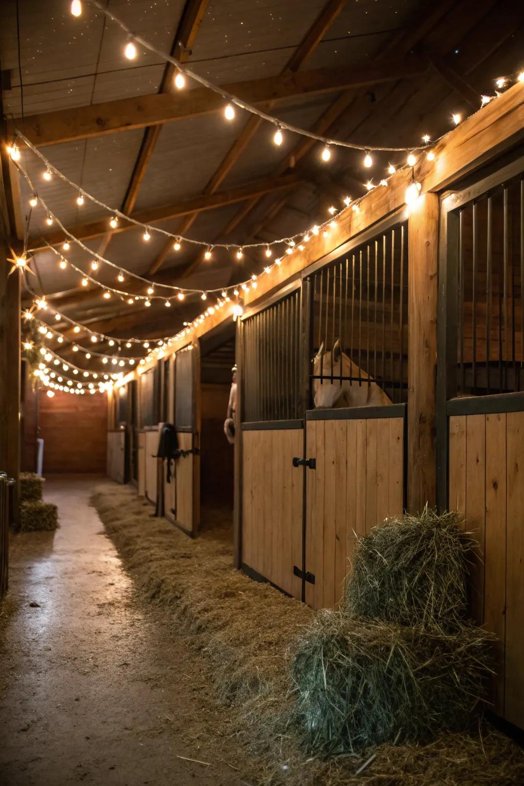 Delicate string lights add a cozy and enchanting sparkle to any stall.