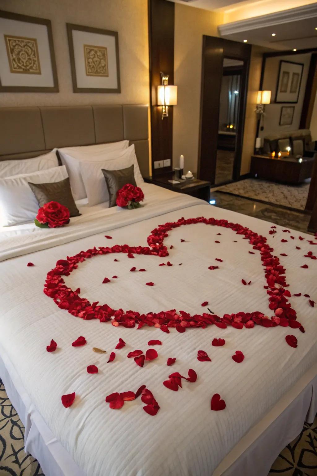 Transform the bed into a romantic centerpiece with floral petals.
