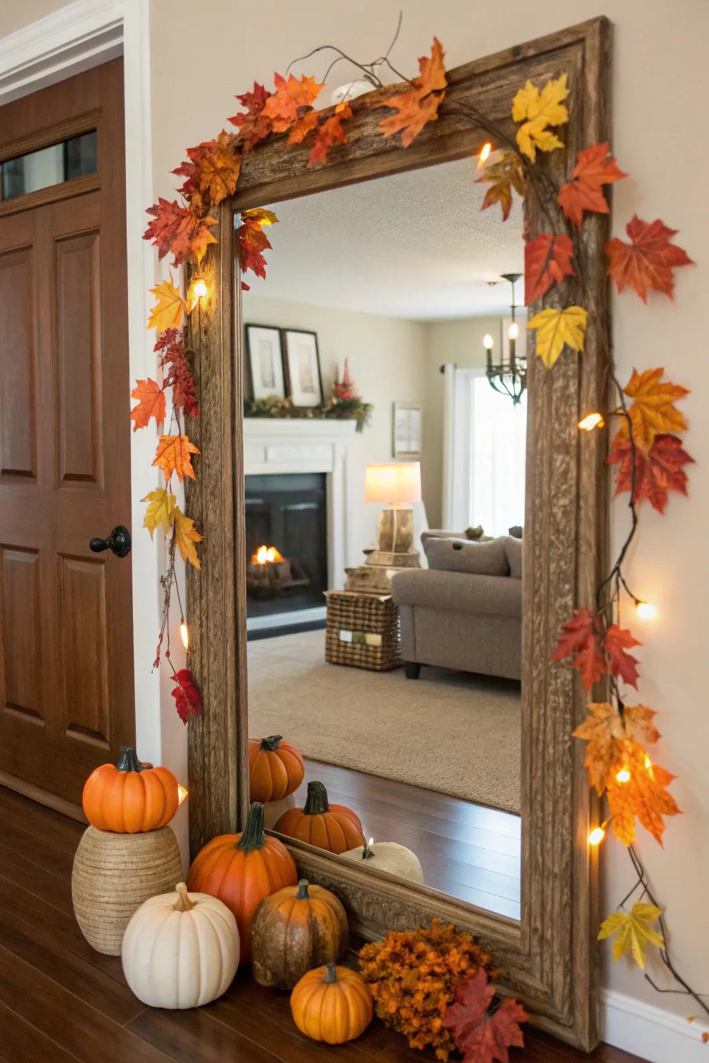 Seasonal decorations impart warmth and charm to your mirror.