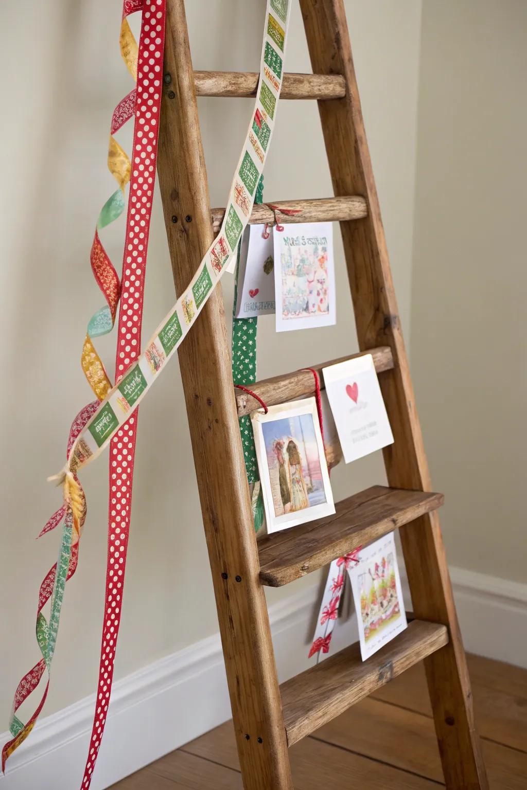 A stylish ladder arrangement perfect for displaying cards.