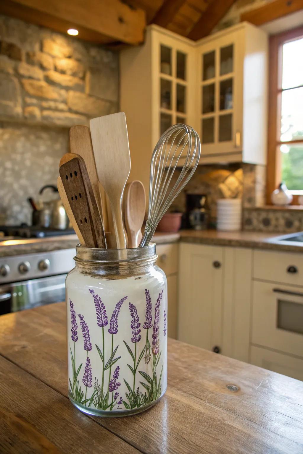 Brighten up your kitchen with floral-themed glass jars.