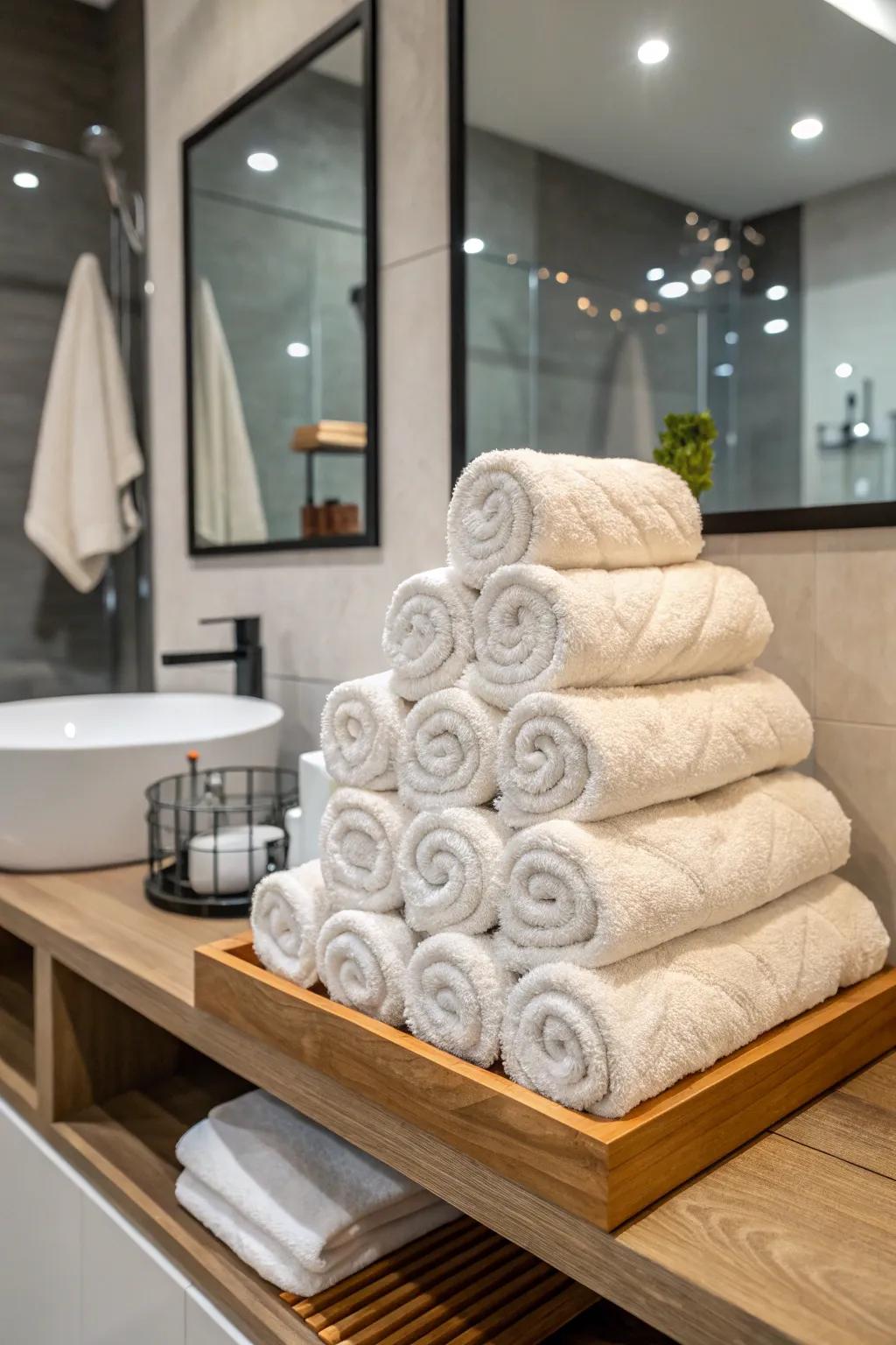 Pyramid stacking infuses a touch of sophistication into your storage.