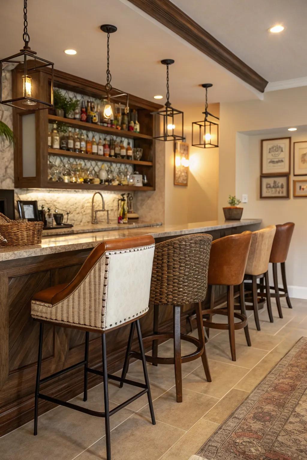 Textured seating brings ease and flair to your bar.