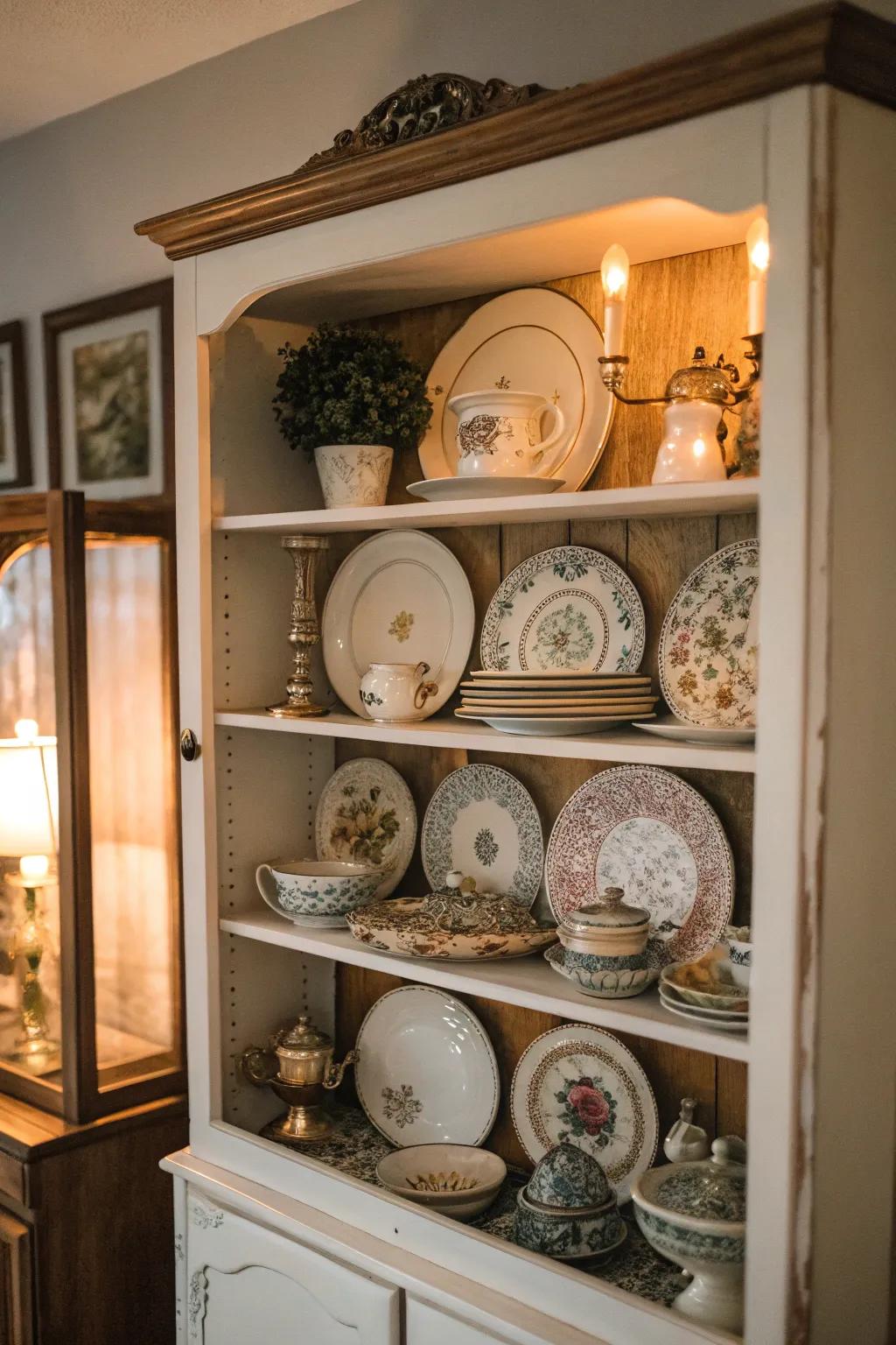 A cabinet overflowing with vintage charm and unique items.