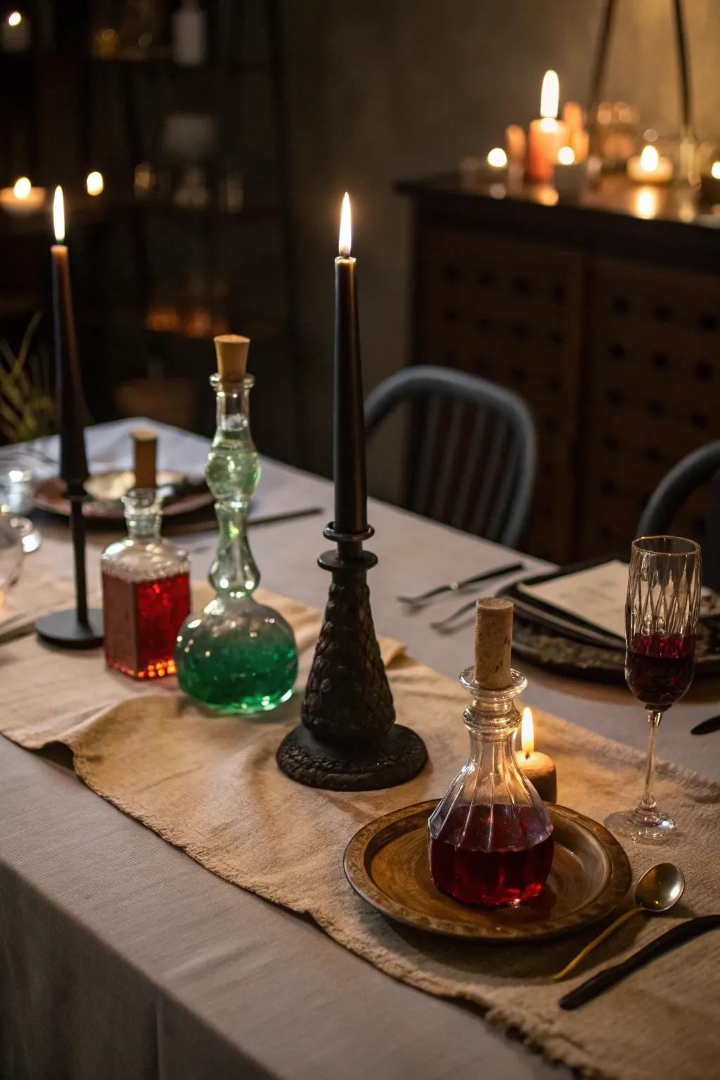 An enigmatic dining table centerpiece for Halloween.