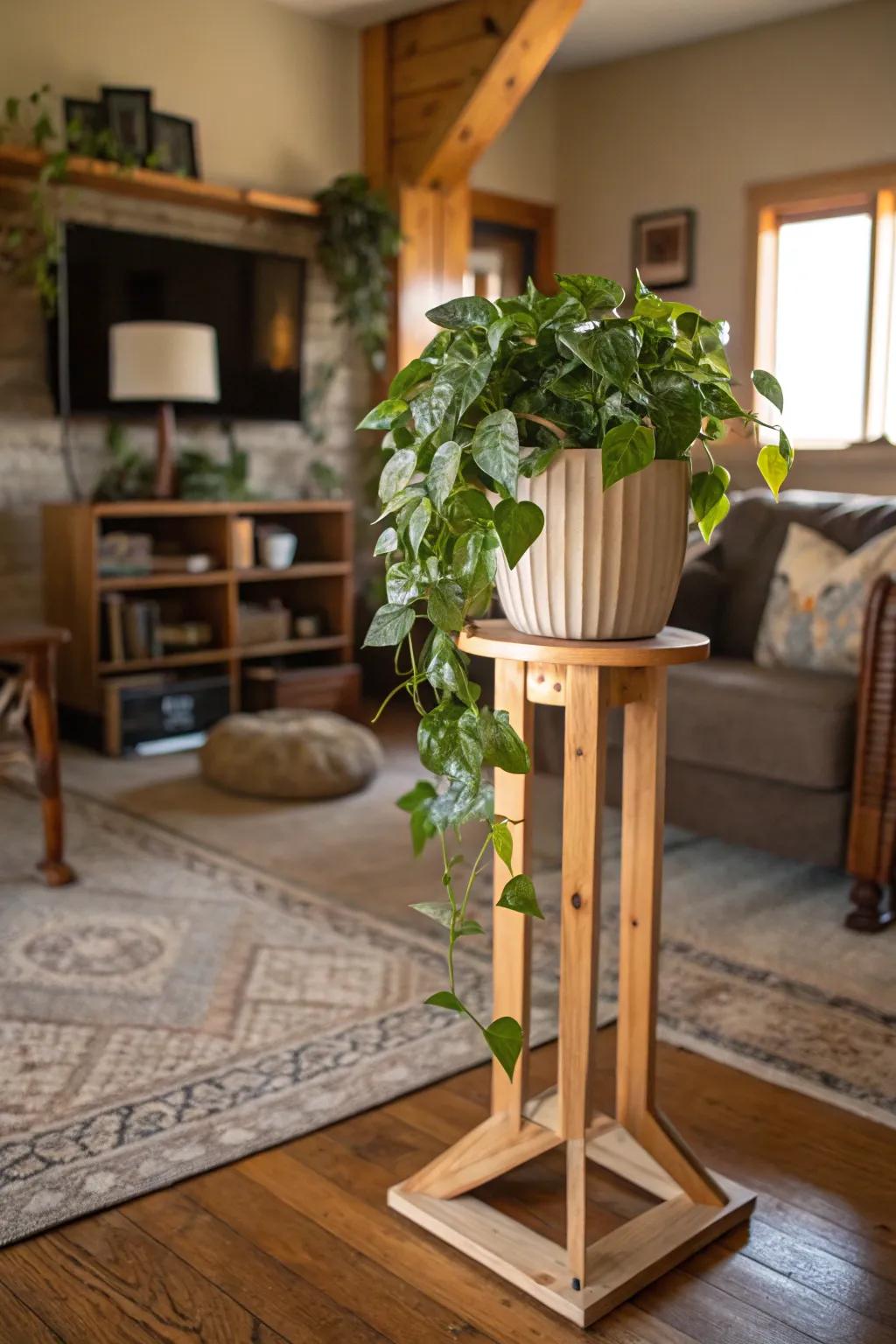 Amplify country-style allure with timber platforms for heartleaf philodendrons.