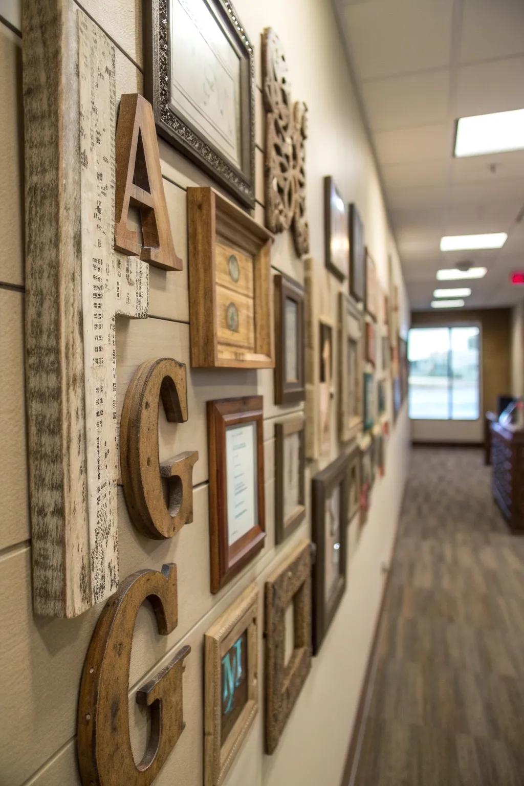 Rustic wood letters provide a warm farmhouse appeal.