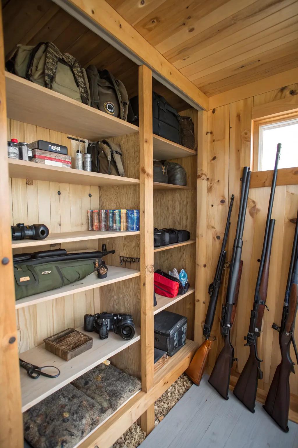 Shelves ensure your gear remains organized and easily accessible.
