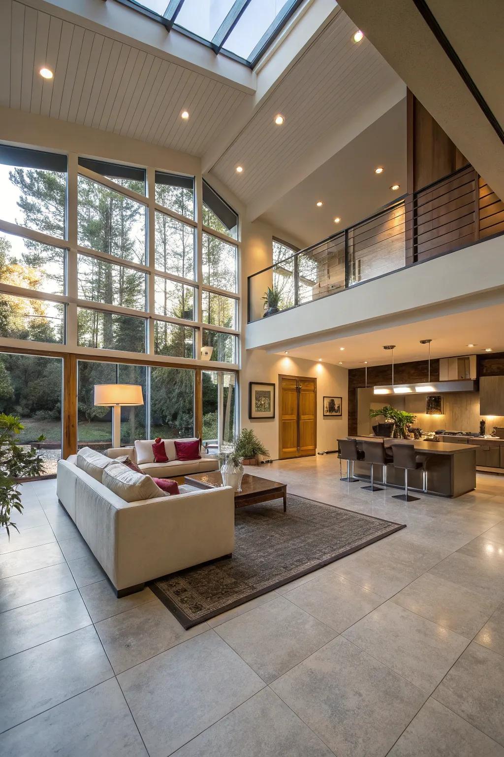 Spacious layouts improve the perception of space in earth-sheltered houses.