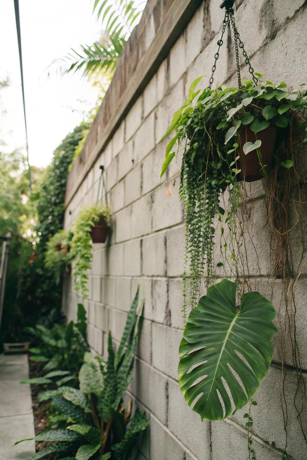 Radiant greenery injects vitality into a concrete block wall.