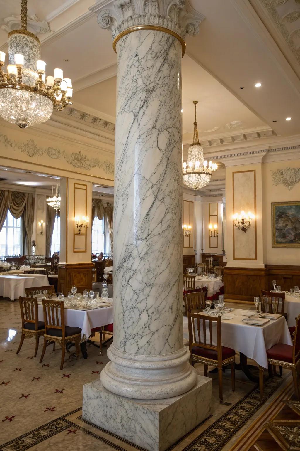 Stone-finished columns radiate luxury.