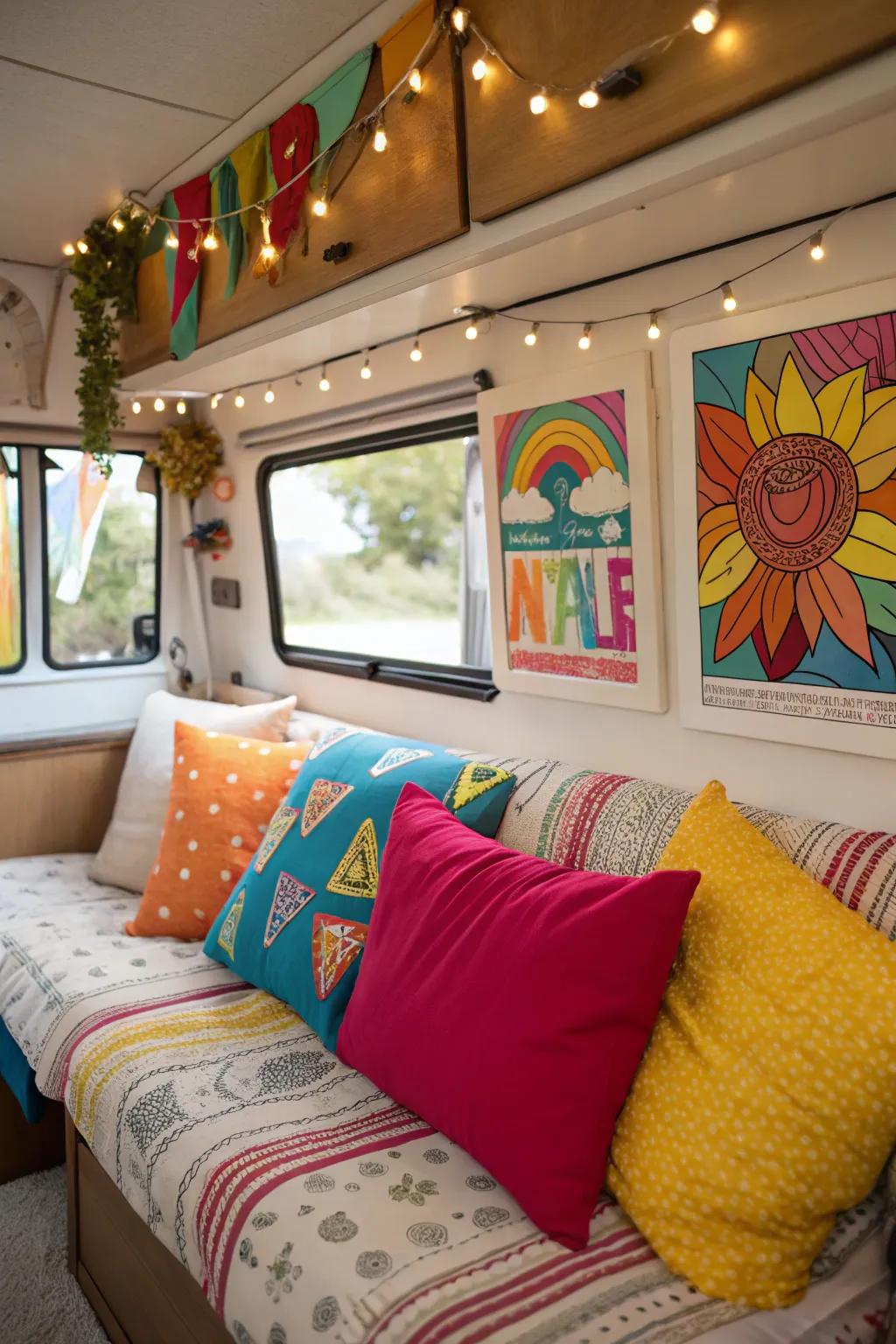 Radiant and vivid accents that infuse personality into the camper.