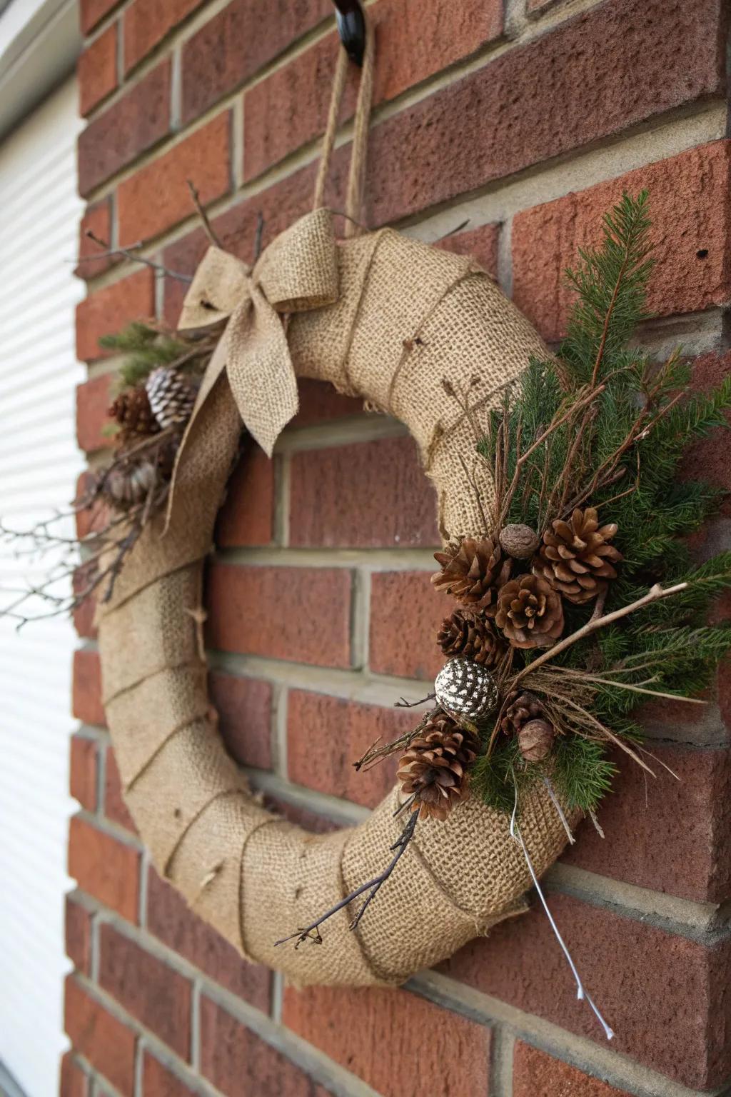 Hessian contributes a rustic charm to your seasonal garland decor.