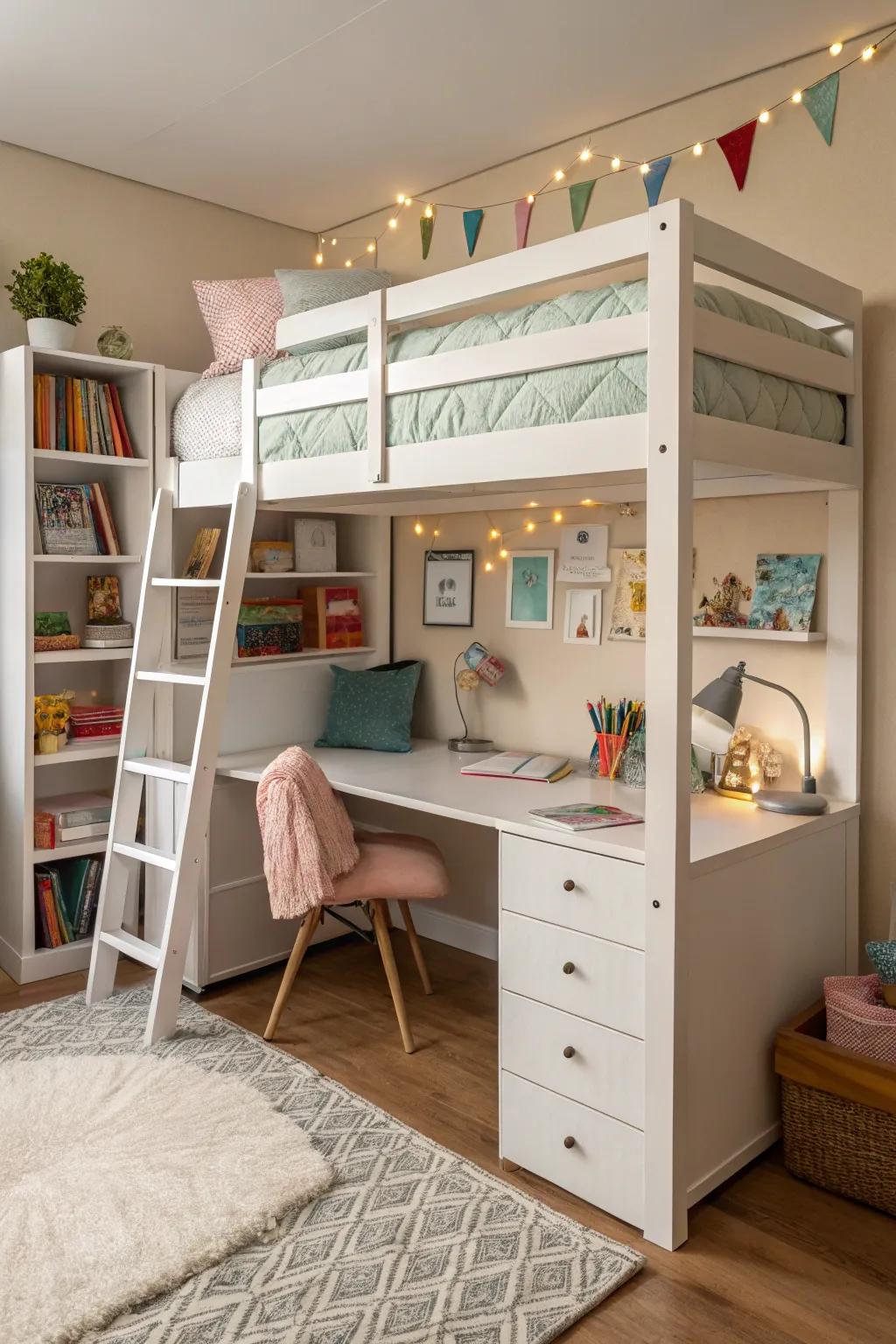 Get the most out of your space with a practical loft bed and study zone.