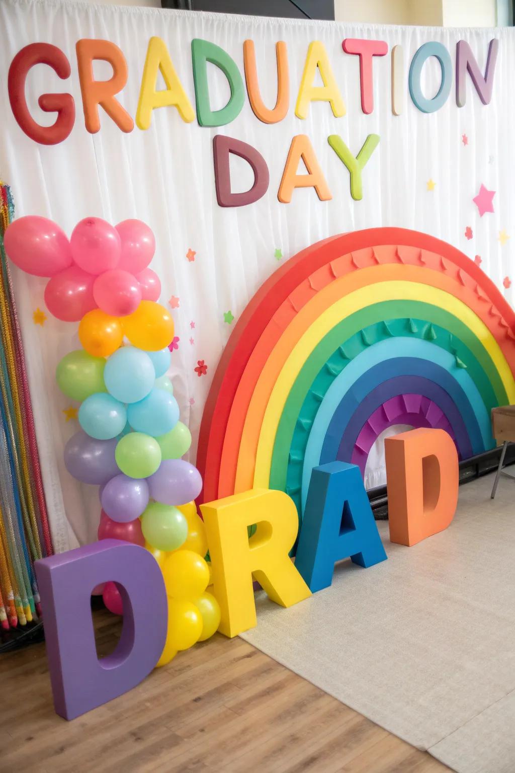 A playful photography backdrop ideal for capturing graduation moments.