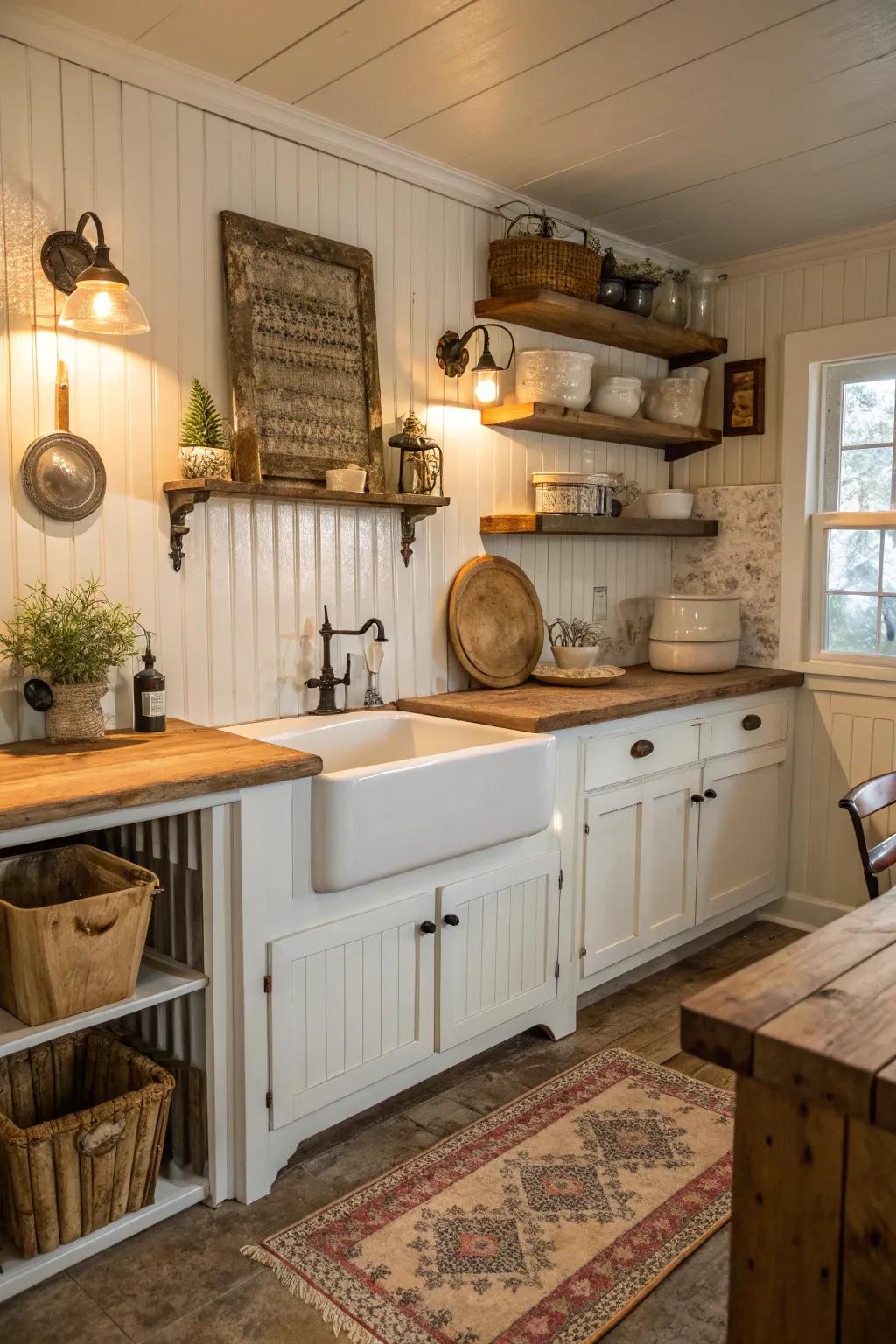 Beadboard panels add a country charm that enhances any kitchen setting.