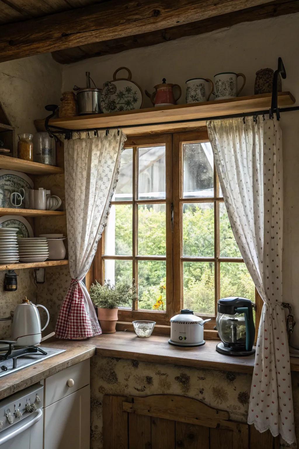 Short curtains provide charm while enabling natural light to brighten up your kitchen.