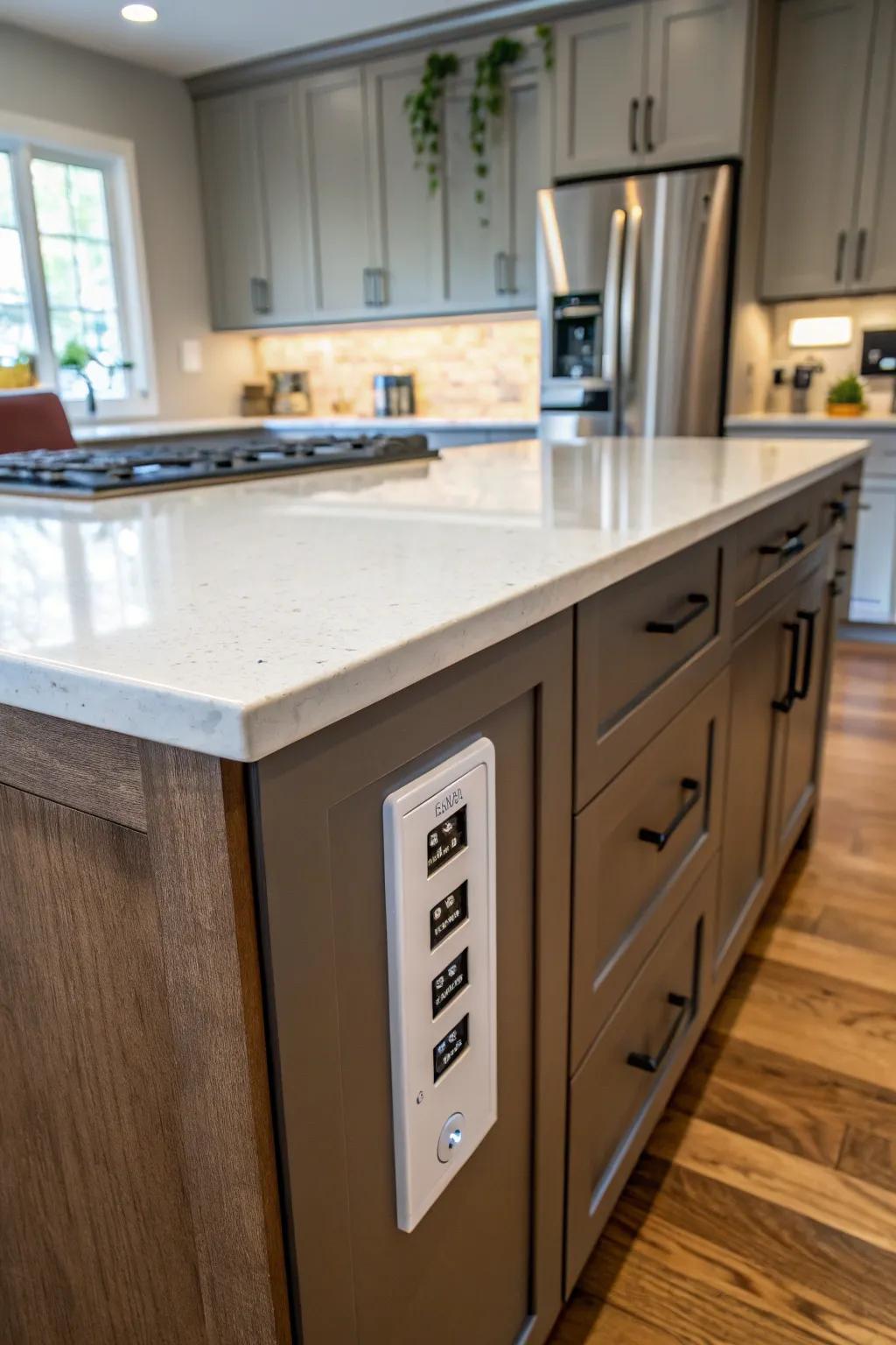 Side-fitting outlets provide convenient access for kitchen appliances.