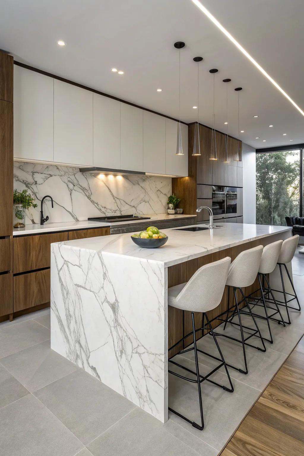 A waterfall edge peninsula for a continuous, stylish appearance.