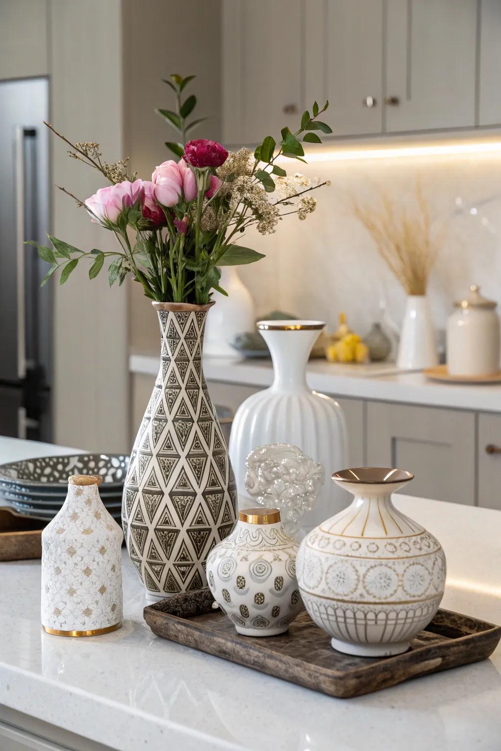 A variety of vase shapes enriches your vignette with elegance.