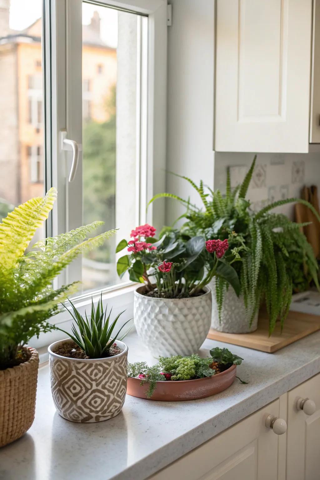 Indoor plants fill your cooking area with vitality and hue.