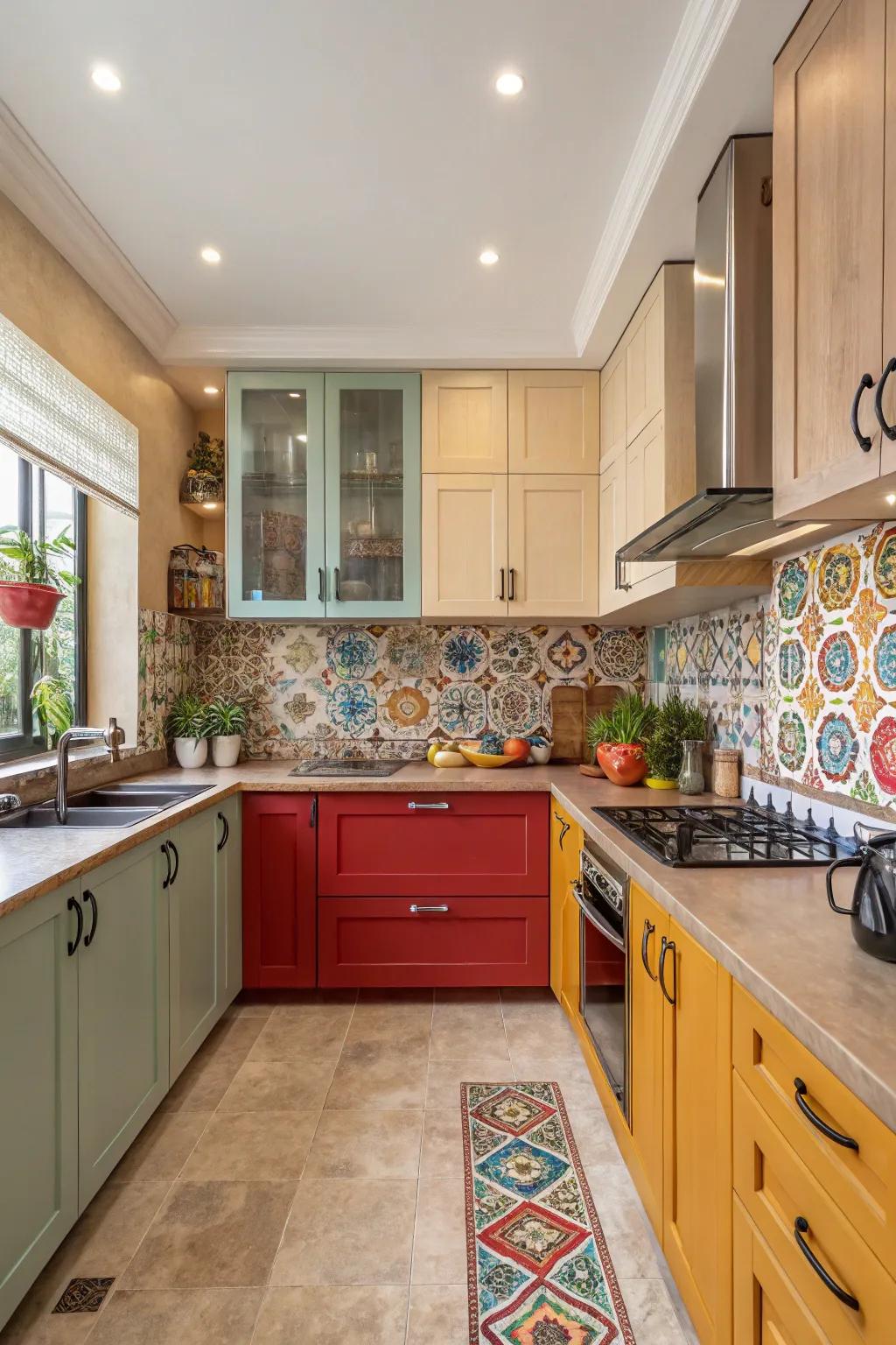A kitchen designed with color to express individuality and flair.