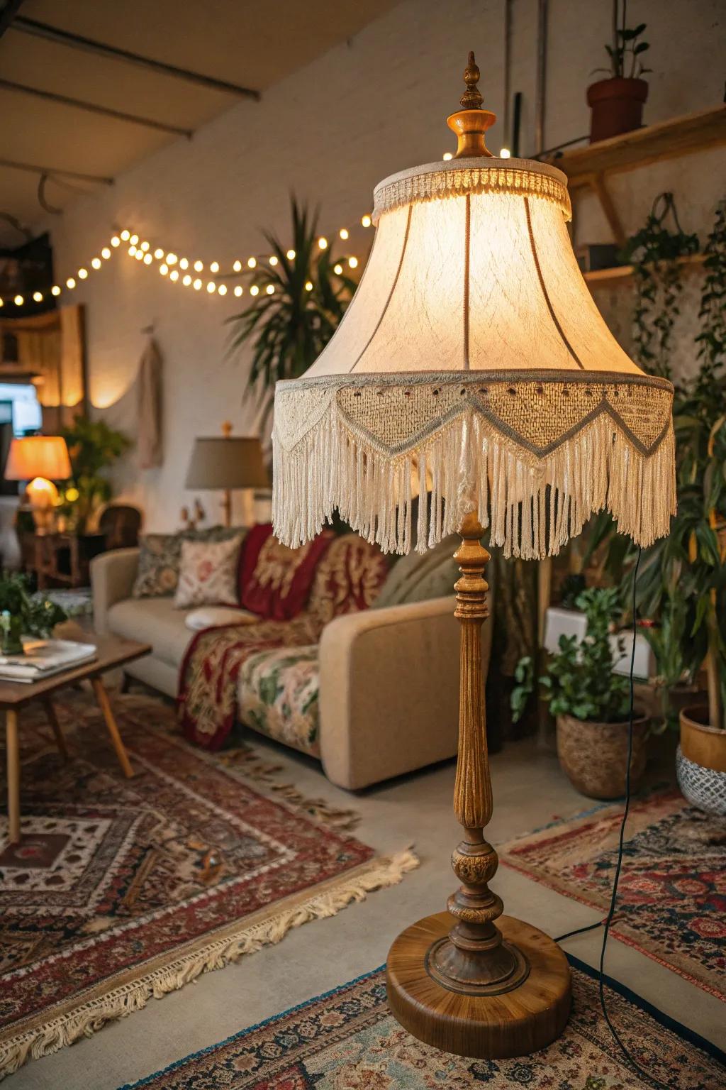 Cultivate a bohemian allure with fringe trim on your lampshade.