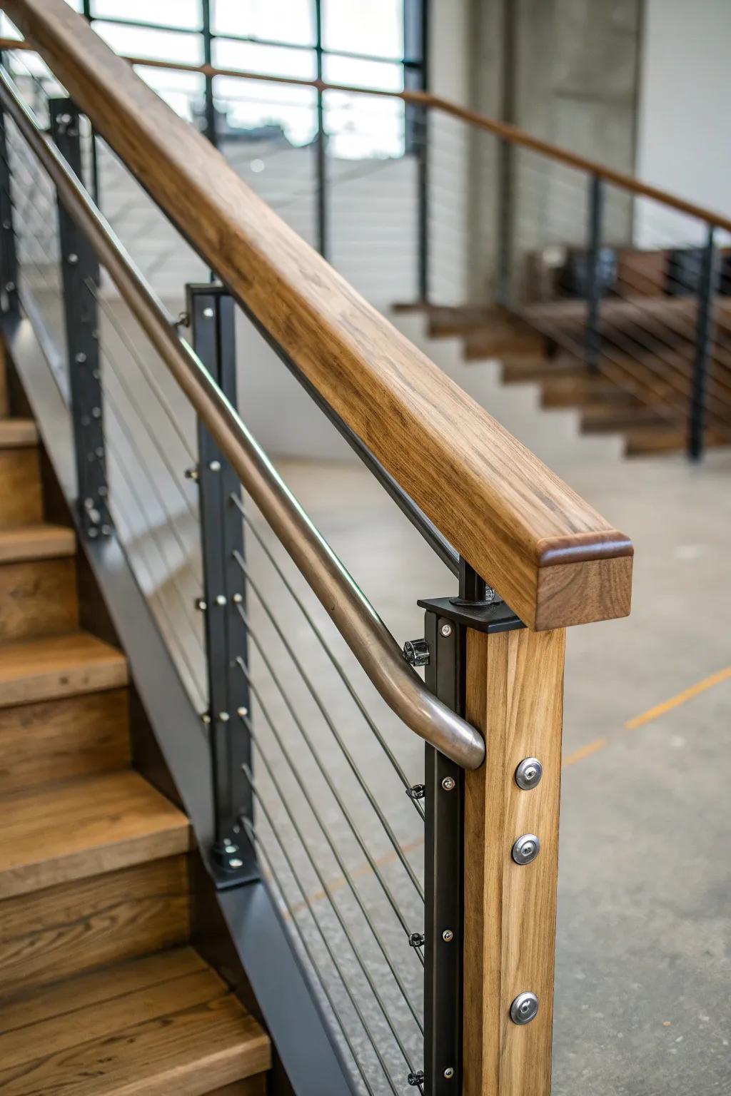 Blending wood with metal to produce a striking, contemporary banister.
