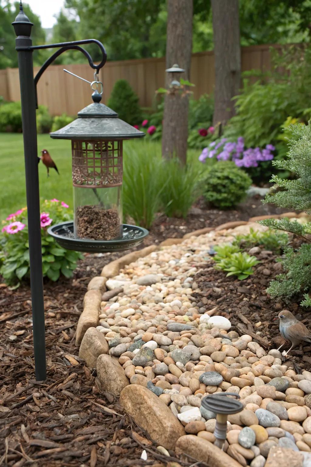 Mulch and shingle yield a fresh and well-kept ambiance around your feeder.