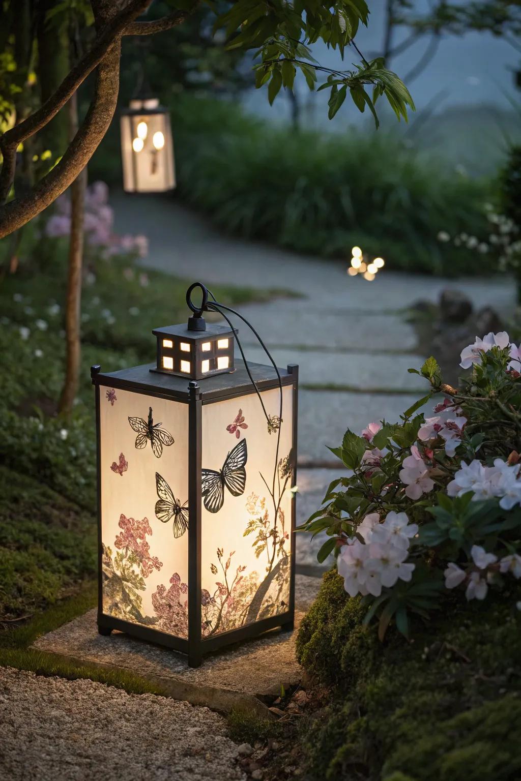 A remembrance illumination box embellished with butterfly designs.