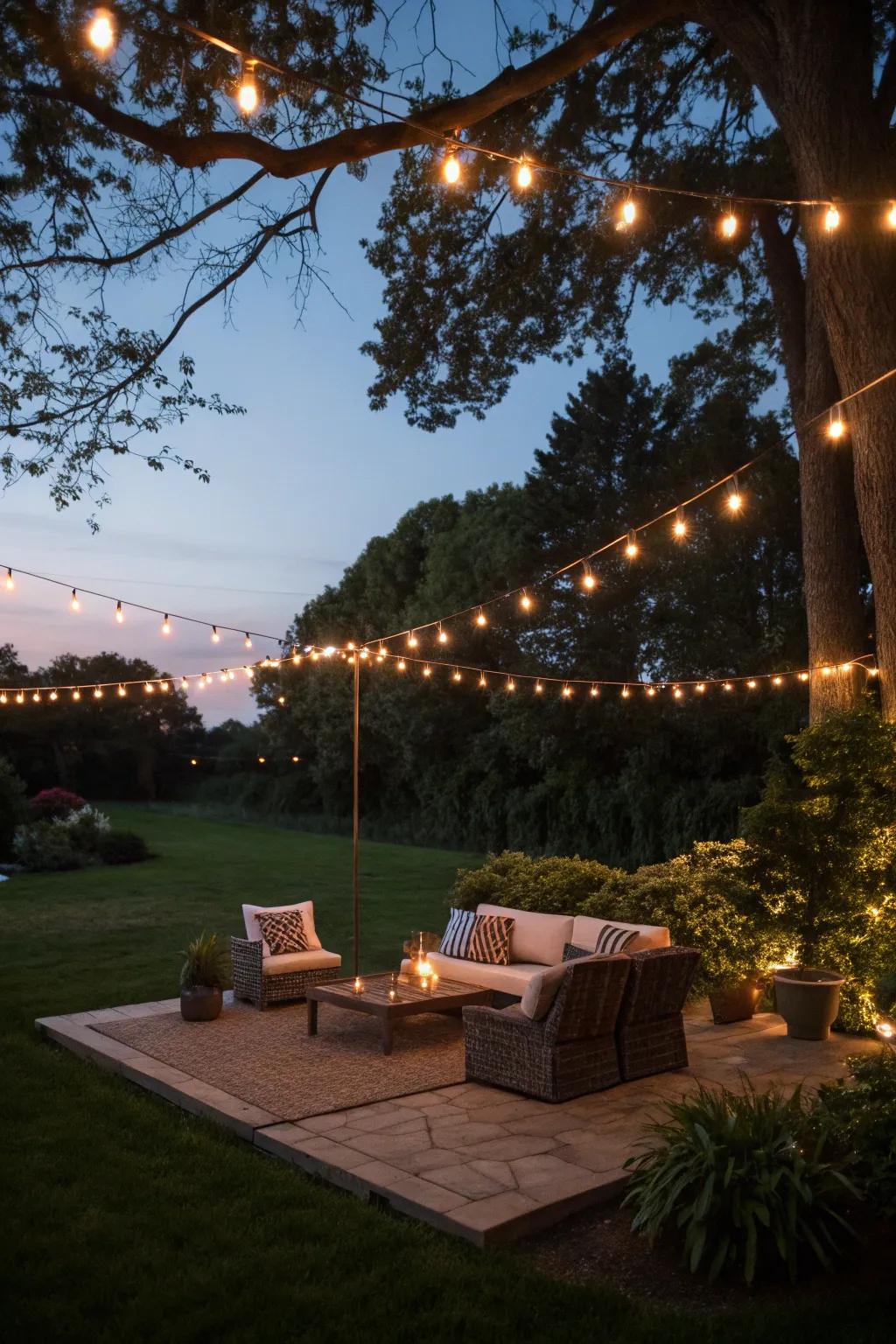 Any backyard can become a captivating escape with the addition of fairy lights.