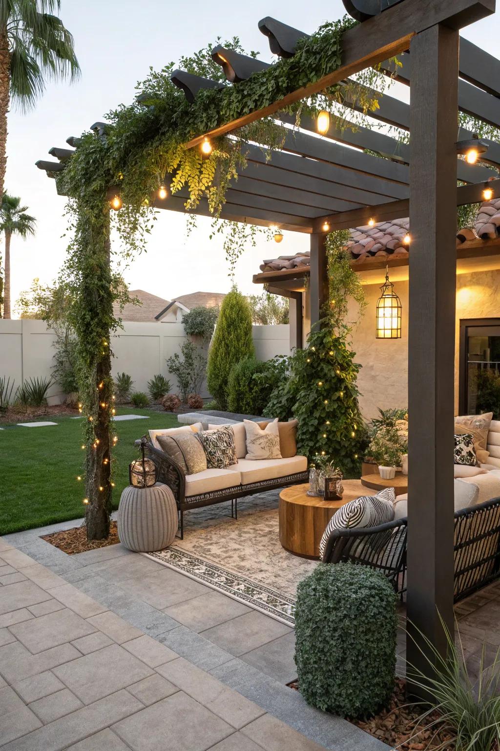 Inviting outdoor seating under a pergola in a Las Vegas backyard.