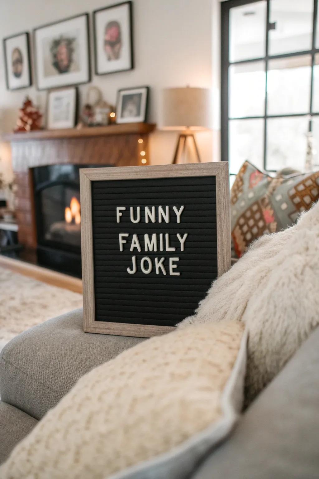 Maintain the family's laughter with a private joke highlighted on your display board.