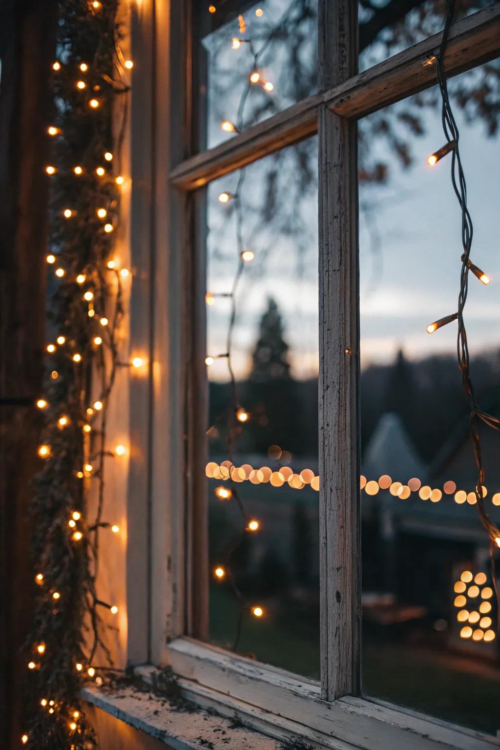 Windows outlined in lights for a warm, magical mood.