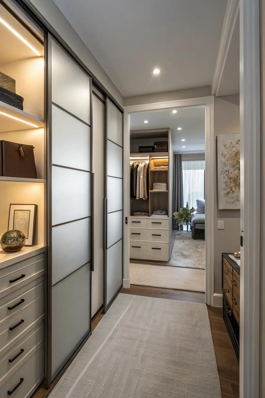 Sliding doors add style and conserve space.
