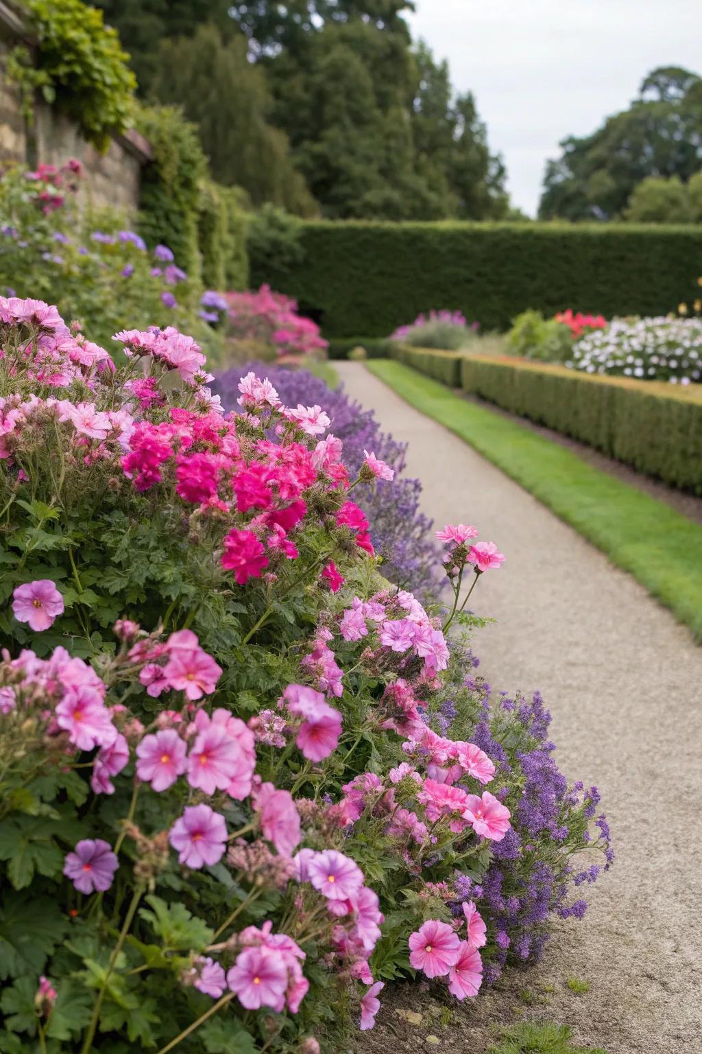 Hardy geraniums add lively colors with minimal effort.