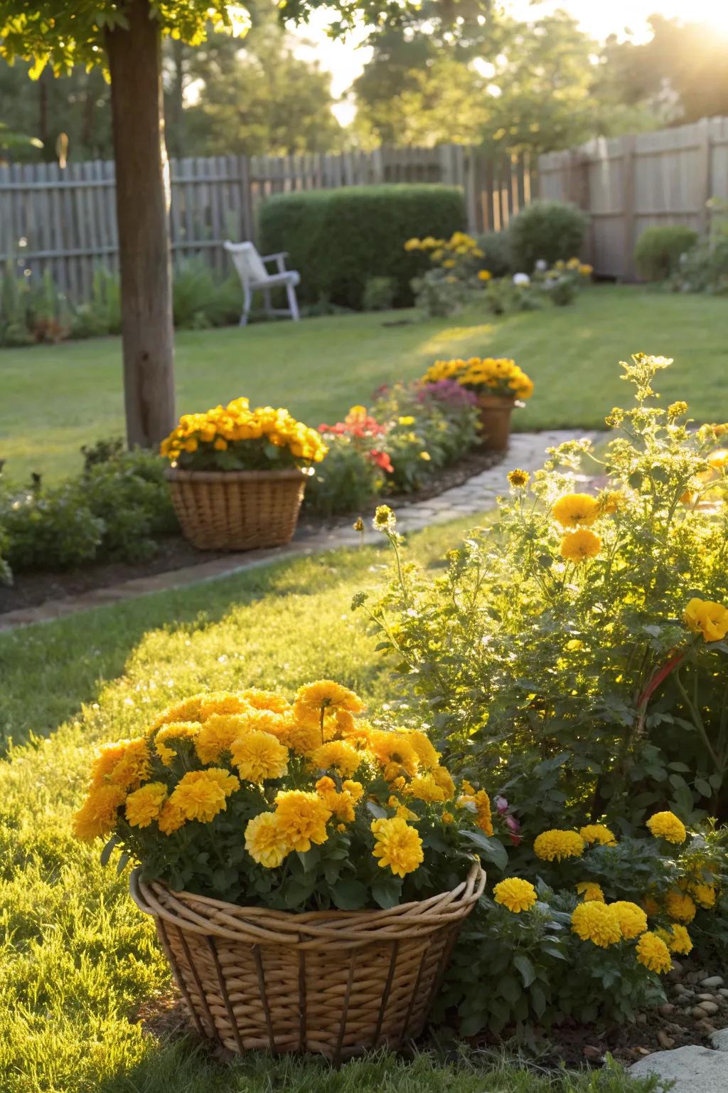 Gold Mound infusing a sunny atmosphere into the garden.