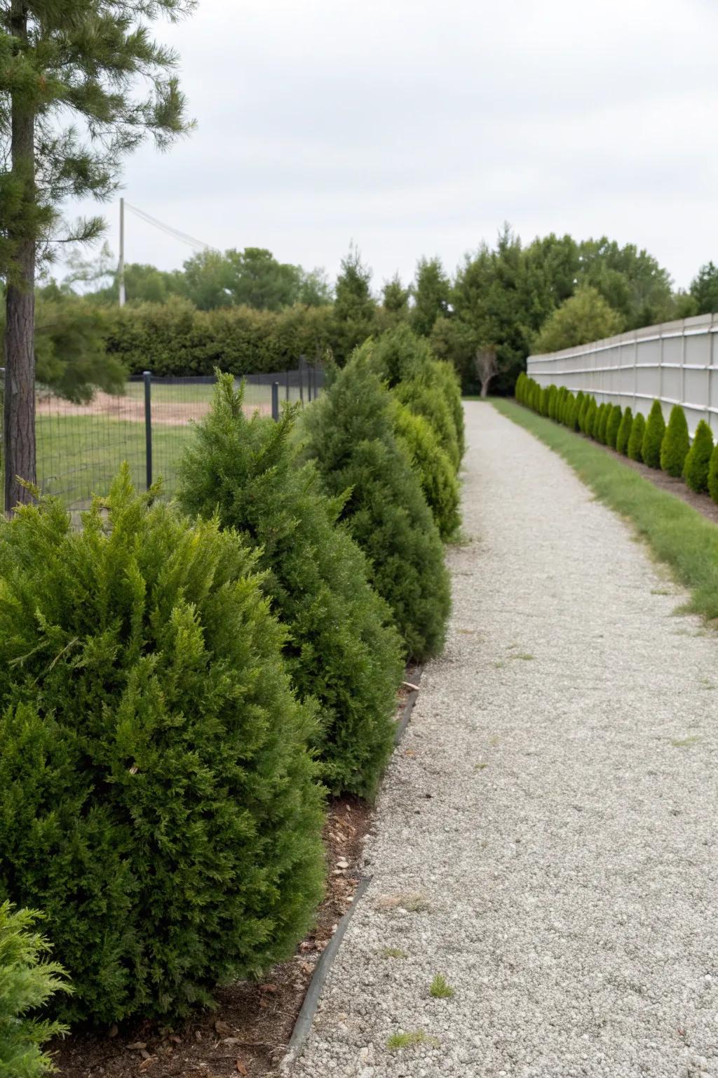 Evergreen shrubs bring structure that's easy to maintain.
