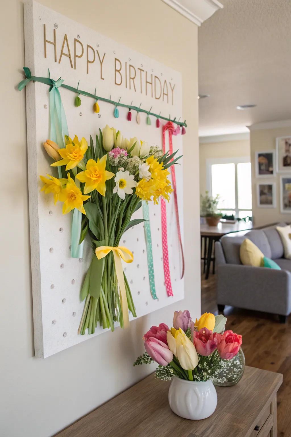 Celebrate spring with a birthday board adorned with beautiful blossoms.