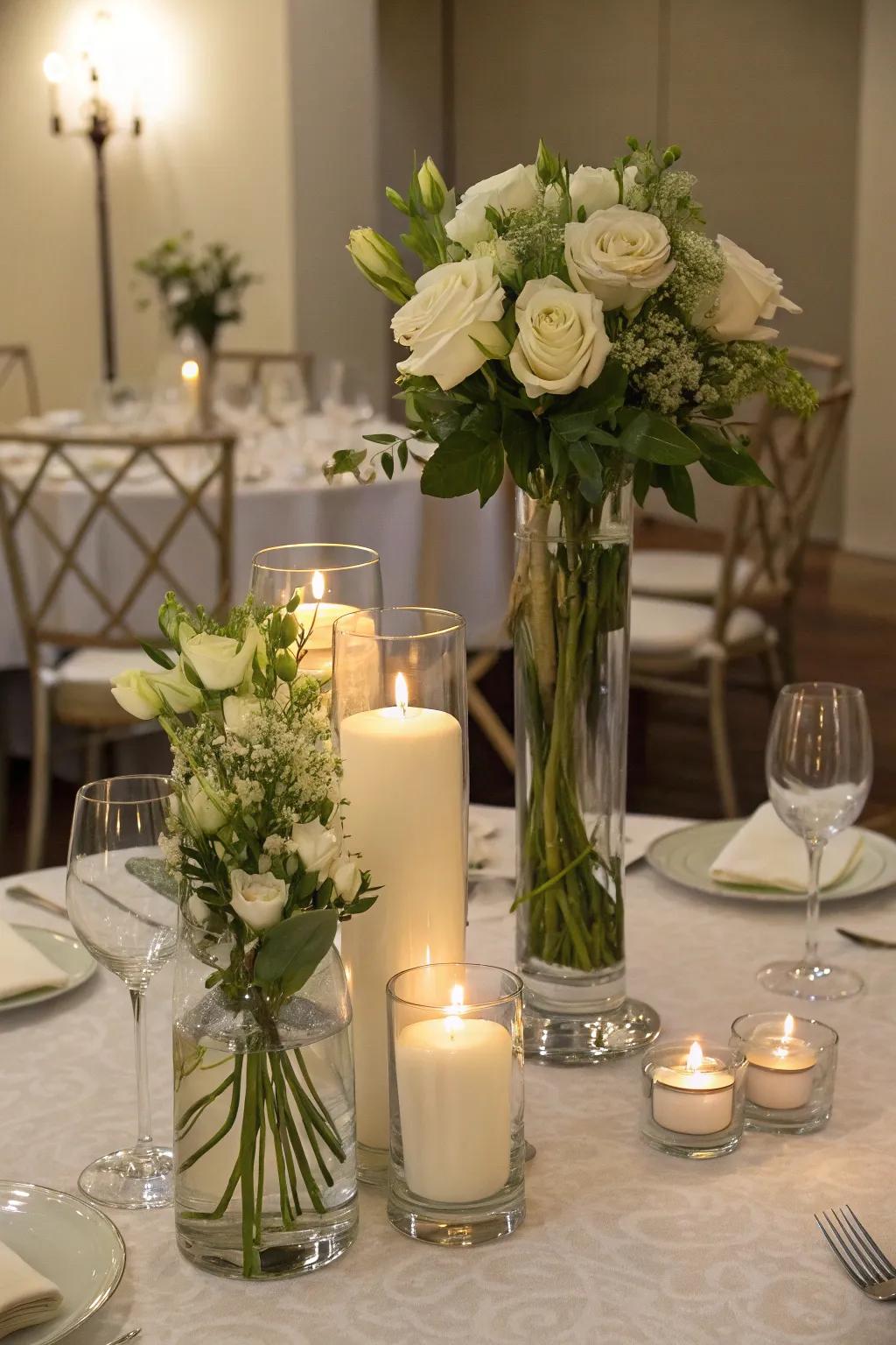 Sophisticated glass and candlelight develop a warm and inviting atmosphere.