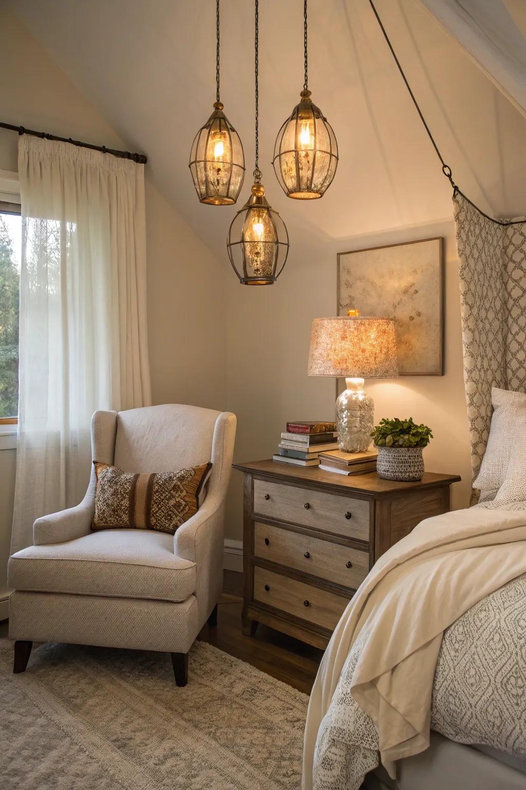 Nightstand illumination adds flair and maximizes surface area.