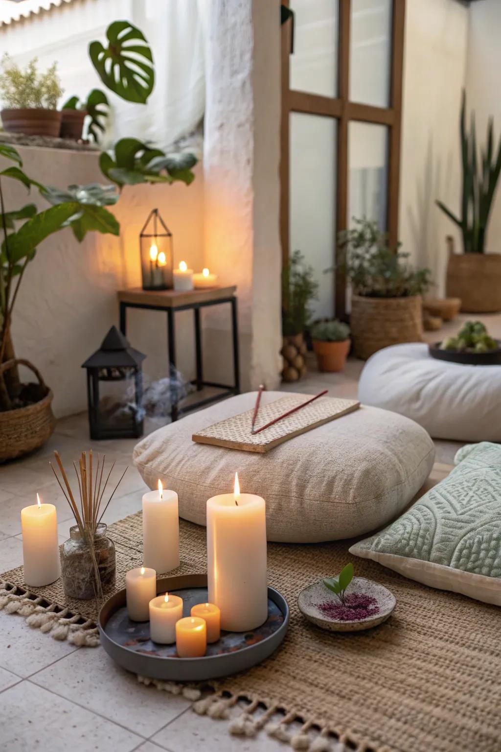 Embrace the calming effect of gentle lighting in your meditation space.