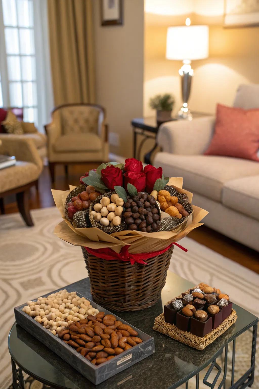 Fancy snack bouquet, a tasty treat for any time.