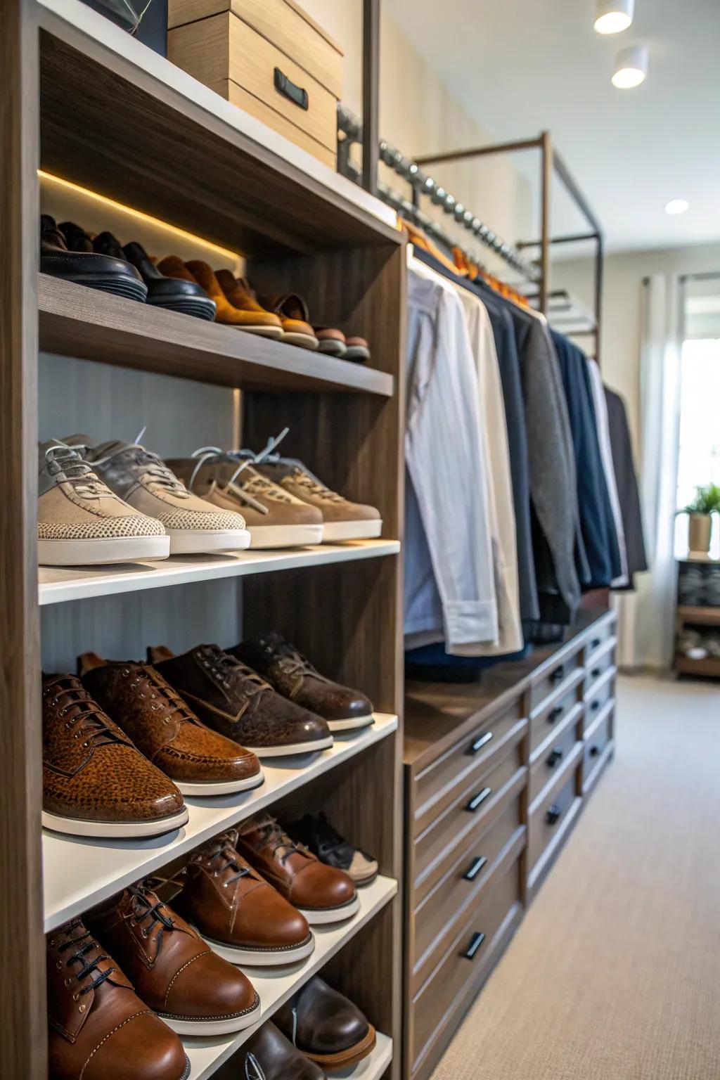 Organized shoe storage that keeps footwear both accessible and orderly.