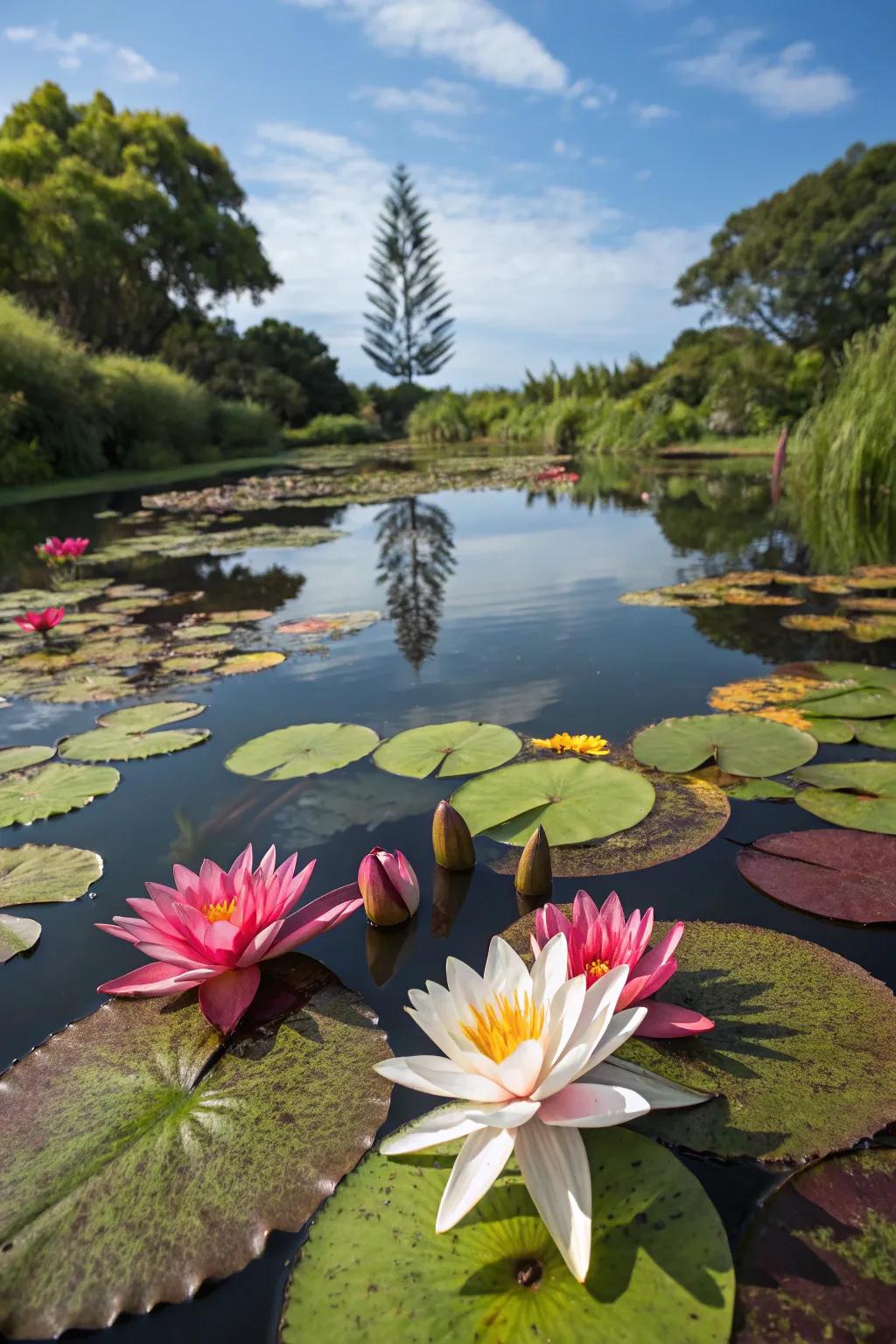Bright water blossoms bring sophistication to any mini pond.