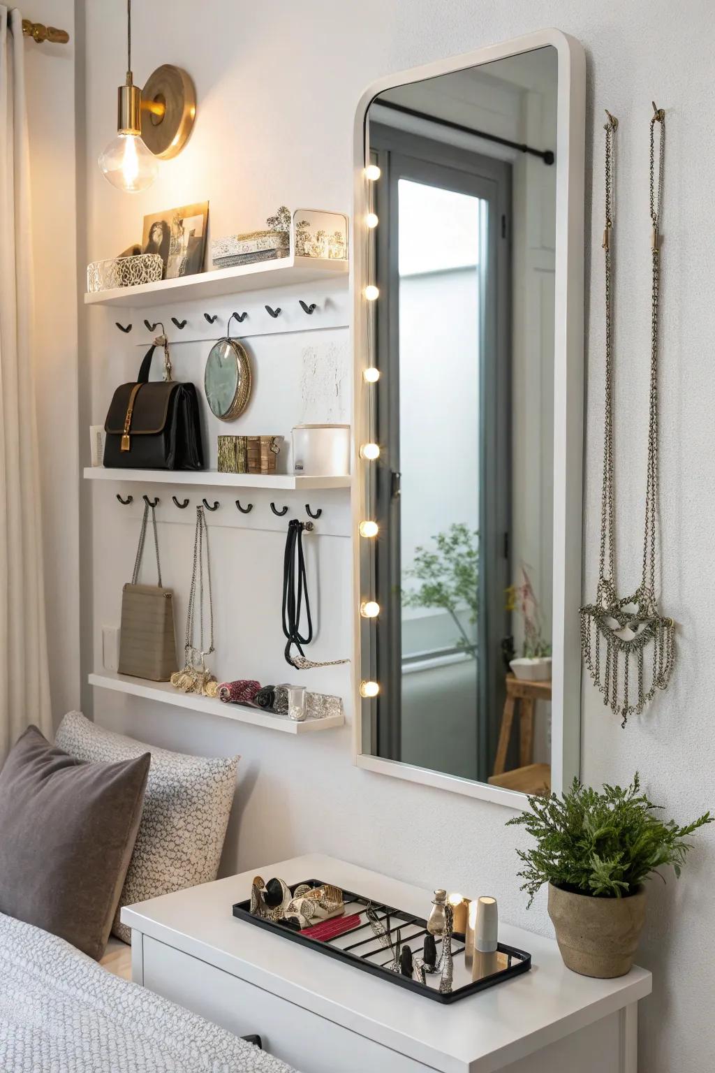 Storage-focused mirrors provide both elegance and utility.