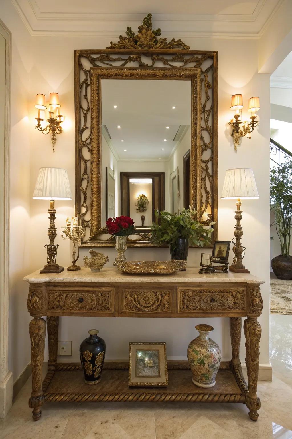 A mirror in the entryway not only adds elegance but also reflects a gracious greeting.